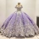 Ball Gown Lavender Quinceanera Dress Mexican 3D Flowers Applique Lace Sweet 16 Princess Vestidos De XV Anos