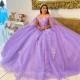 3D Flower Lavender Quinceanera Dresses Formal Birthday Party Ball Gown Vestidos De 15 Anosowns With Wrap