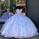 Lavender Quinceanera Dresses Vestidos De 15 Anos Puff Sleeve 3D Flower Appliques Lace Cinderella 16 Princess Gowns