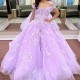 Lavender Quinceanera Dresses with 3D Flower Beading Lace Cinderella Princess Ball Gowns