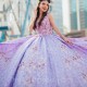 Lavender Sexy V-Neck Quinceanera Dress 2024 Ball Gown Sweep Train Applique Flower Beads Princess