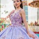 Lavender Sexy V-Neck Quinceanera Dress 2024 Ball Gown Sweep Train Applique Flower Beads Princess