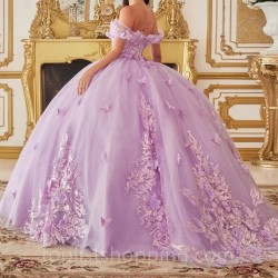 Lavender Shiny Ball Gown Quinceanera Dresses 2024 3DFlowers Applique Beading Sweet 15 16 Dress Corset vestidos de 15 años