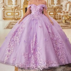 Lavender Shiny Ball Gown Quinceanera Dresses 2024 3DFlowers Applique Beading Sweet 15 16 Dress Corset vestidos de 15 años