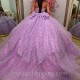 Lavender Shiny Off The Shoulder Ball Gown Quinceanera Dress 2024 Beaded Lace Birthday Gowns