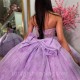 Lavender Shiny Off The Shoulder Ball Gown Quinceanera Dress 2024 Beaded Lace Birthday Gowns