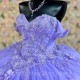 Lavender Shiny Princess Quinceanera Dresses Ball Gown Off The Shoulder Tulle Appliques Lace Sweet 16 Dresses