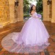 Beading Lavender Shiny Quinceanera Dress Ball Gown Sweet 16 Girls Appliques With Cape Birthday Party Prom Dresses 15 Vest