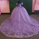 Lavender Shiny Quinceanera Dress Off the Shoulder Lace Applique Sweet 16 Anos Ball Gown