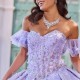 Sweetheart Lavender Shiny Quinceanera Dresses Lace Appliques Beading Tired Off the Shoulder Princess Ball Gown