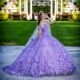 Off The Shoulder Lavender Sweetheart Quinceanera Dress Ball Gown Sweep Train 3DFlower Princess Party Prom