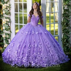 Off The Shoulder Lavender Sweetheart Quinceanera Dress Ball Gown Sweep Train 3DFlower Princess Party Prom