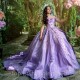 Sweetheart Lavender Shiny Quinceanera Dresses Beads With Cape Sweet 15 Birthday Party Ball Gowns