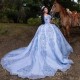 Light Blue Off The Shoulder Bow Ball Gown Quinceanera Dresses Sequined Appliques Lace Corset Vestidos De 15 Años