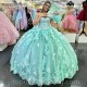 Light Green Shiny Sweetheart Ball Gown Quinceanera Dresses For Girls Beaded Birthday Party Gowns