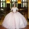 Light Pink Off The Shoulder Ball Gown Quinceanera Dresses Ruffles Appliques Lace Tull Corset Princess Party Gown