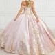 Light Pink Shiny Ball Gown Quinceanera Dress 2024 Princess Dress Gold Lace Appliques Beads Sweet 16 Dress