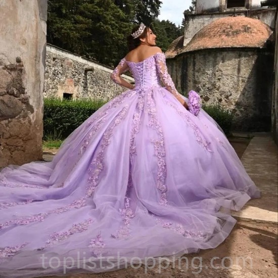 Light Purple Ball Gown Quinceanera Dresses Off Shoulder Vestidos De 15 Años Birthday Party Dresses