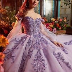 Lilac Charro Quinceanera Dresses Ball Gown Off The Shoulder Tulle Appliques Mexican Sweet 16 Dresses 15 Anos