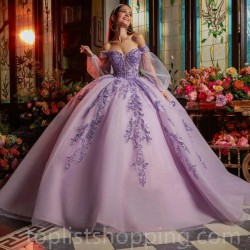 Lilac Charro Quinceanera Dresses Ball Gown Off The Shoulder Tulle Appliques Mexican Sweet 16 Dresses 15 Anos