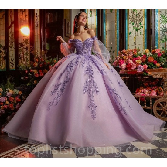 Lilac Charro Quinceanera Dresses Ball Gown Off The Shoulder Tulle Appliques Mexican Sweet 16 Dresses 15 Anos