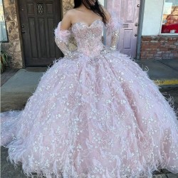 Lilac Charro Quinceanera Dresses Ball Gown Sweetheart Feather Beaded Sparkly Mexican Sweet 16 Dresses 15 Anos