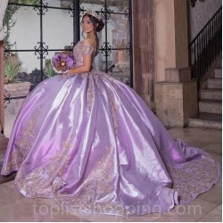 Lilac Lavender Princess Quinceanera Dress 2024 Ball Gown Appliques Beading Sweet 15 16 Dress Vestido De 15 Anos