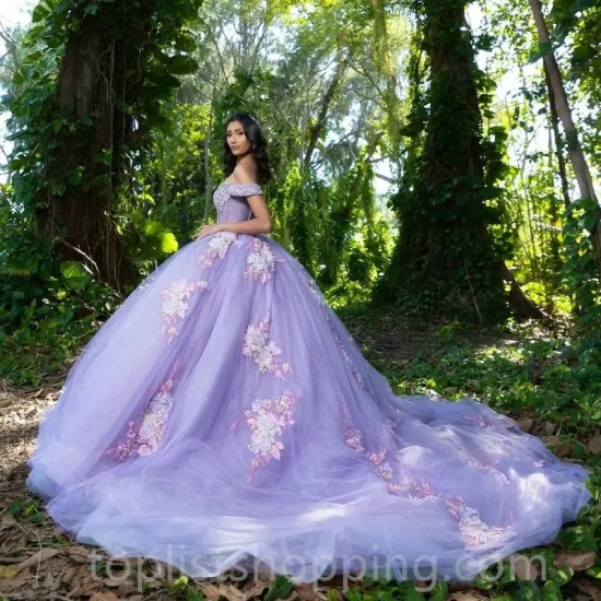 Lilac Off The Shoulder Quinceanera Dress Lace Applique Beading Tull Mexican Sweet 16 Vestidos De XV 15 Anos Birthday Gowns