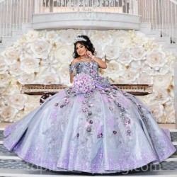 Lilac Purple Off The Shoulder Ball Gown Quinceanera Dress Beaded Prom Dresses Vestido De 15 Anos