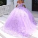 Lilac Quinceanera Dress Off the Shoulder Sweet 16 Dress Floral Beads Tull Vestidos De