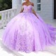 Lilac Quinceanera Dress Off the Shoulder Sweet 16 Dress Floral Beads Tull Vestidos De