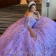 Lilac Quinceanera Dress with Cape 2024 Off Shoulder Butterfly Princess Party Gown Vestidos De 15 Años