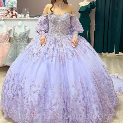 Lilac Quinceanera Dresses Off Shoulder Sweet 15 16 Dress Prom Party Vestidos De Anos