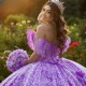 Lilac Sequined Lace 3D Butterfly Quinceanera Dresses Off The Shoulder Beading Corset Vestidos De 15 Años