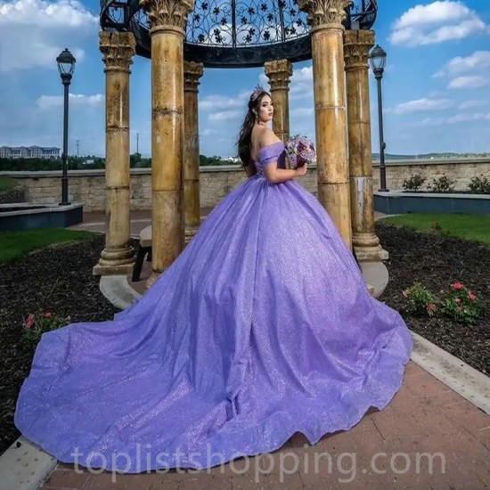 Lilac Sequins Quinceanera Dresses for 15 Year 2024 Ball Gown Sexy Sweetheart Off the Shoulder Long Party Dress