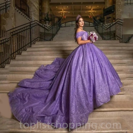 Lilac Sequins Quinceanera Dresses for 15 Year 2024 Ball Gown Sexy Sweetheart Off the Shoulder Long Party Dress