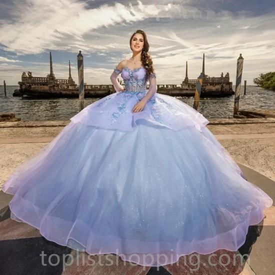 Lilac Shiny Quinceanera Dress Sweetheart Applique Lace Tull 2024 Ball Gown Sweep Train Prom Dress