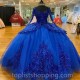 Blue Quinceanera Dresses Long Sleeves Ball Gown For 15 Party Glitter Lace Sweet 16 Formal Princess Birthday Gowns