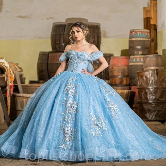 Luxury Beading Blue Quinceanera Dress Lace Applique With Cape Off Shoulder Sweet 16 Dress Vestidos 15 De XV Años