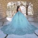 Mint Green 3D Bow Corset Mexican Quinceanera Dress Ball Gown Off The Shoulder Appliques Lace Vestidos De XV Anos