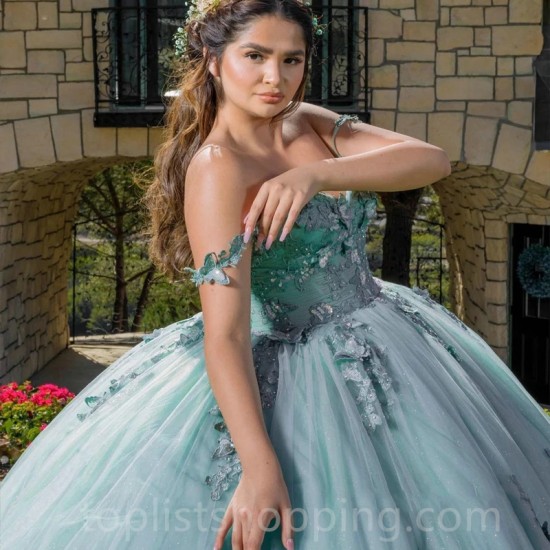 Mint Green 3D Bow Corset Mexican Quinceanera Dress Ball Gown Off The Shoulder Appliques Lace Vestidos De XV Anos