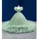 Mint Green Charro Quinceanera Dresses Ball Gown Off The Shoulder Tulle Ruffles Pearls Puffy Mexican Sweet 16 Dresses 15 Anos