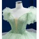 Mint Green Charro Quinceanera Dresses Ball Gown Off The Shoulder Tulle Ruffles Pearls Puffy Mexican Sweet 16 Dresses 15 Anos