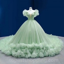 Mint Green Charro Quinceanera Dresses Ball Gown Off The Shoulder Tulle Ruffles Pearls Puffy Mexican Sweet 16 Dresses 15 Anos