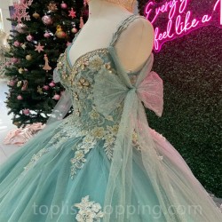 Mint Green Puffy Skirt Princess Quinceanera Dresses Off shoulder Applique Lace Beads Gillter Lace-up Corset Charro vestido xv 15