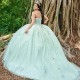 Mint Green Quinceanera Dresses With Cape Ball Gown Corset Princess Dress vestidos de quinceañera aqua