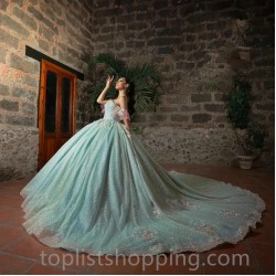 Mint Green Quinceanera Dresses Sweetheart Off The Shoulder Ball Gown Princess Dress