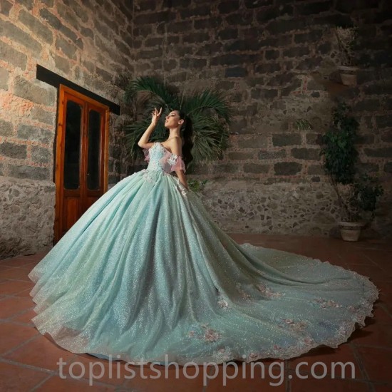 Mint Green Quinceanera Dresses Sweetheart Off The Shoulder Ball Gown Princess Dress