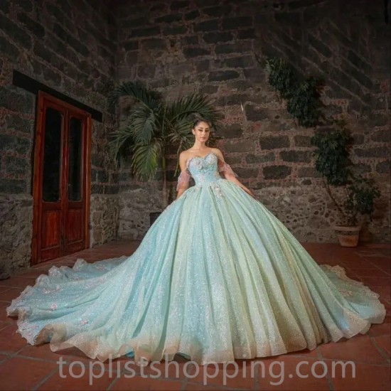 Mint Green Quinceanera Dresses Sweetheart Off The Shoulder Ball Gown Princess Dress