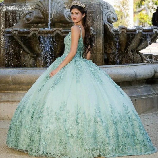 Mint Green Vestido De 15 Años Quinceanera Dresses With Cape Butterfly Applique Sweet 16 Prom Gowns